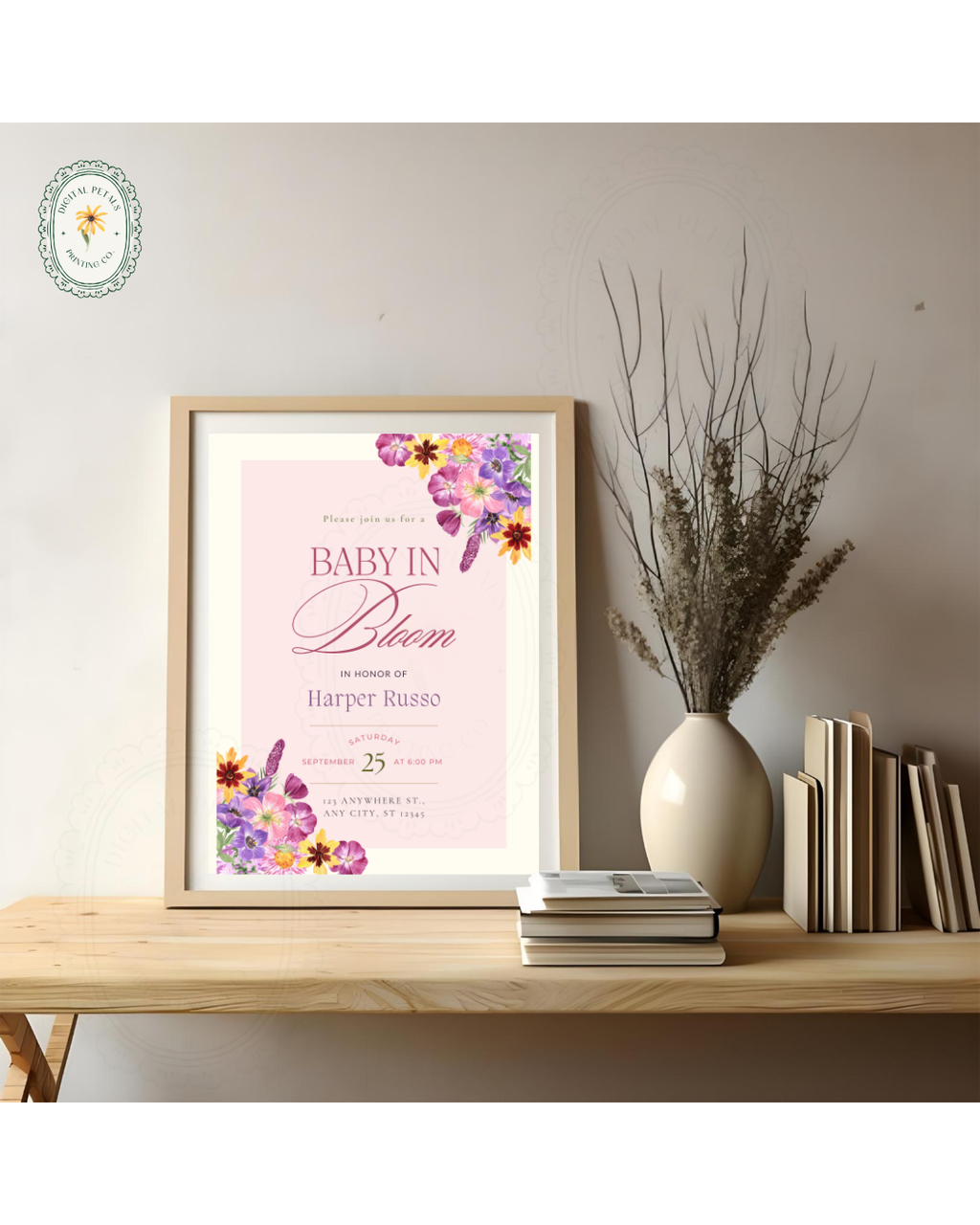 Baby in Bloom Baby Shower Invitation Template | Editable Canva Digital Download