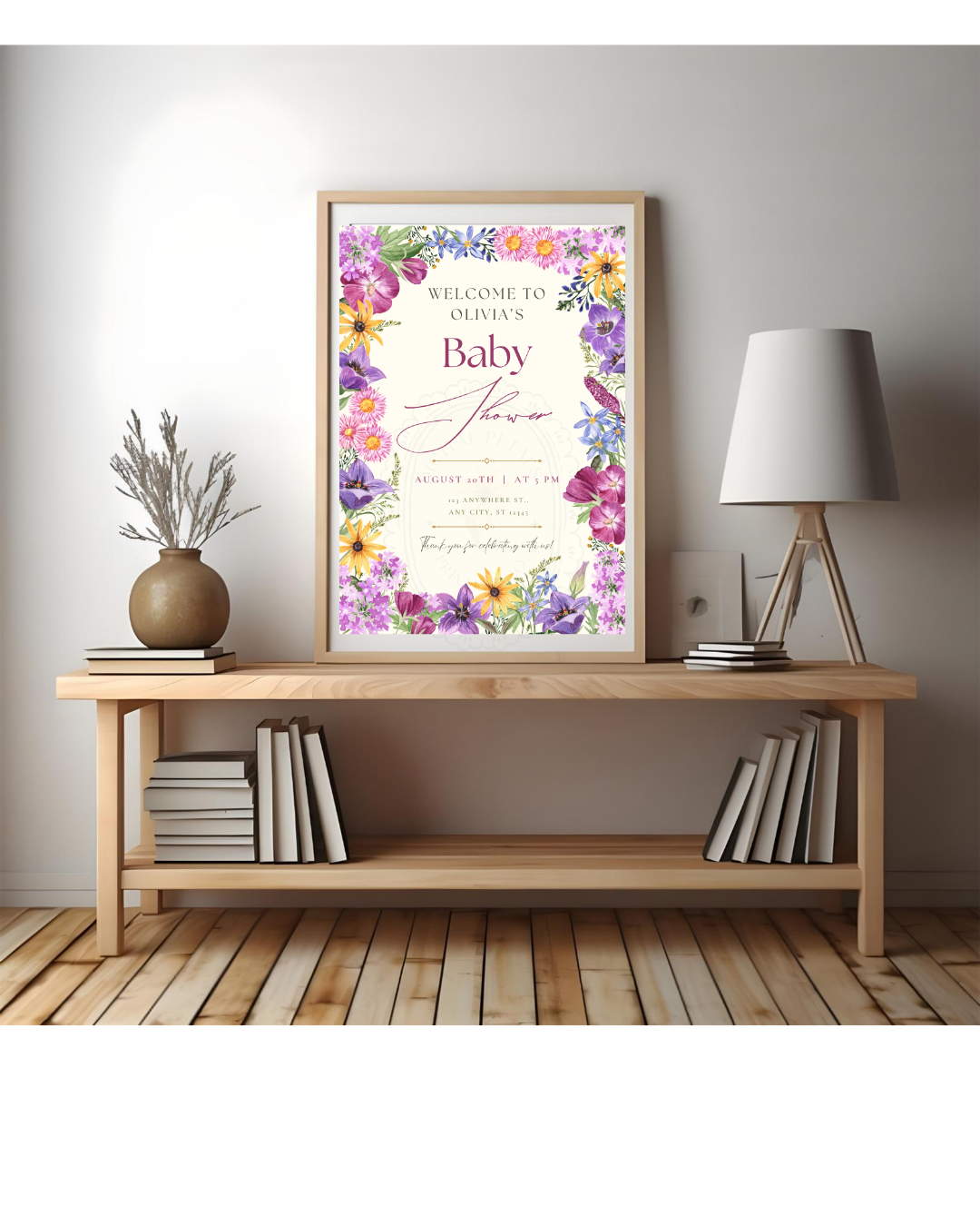 Boho Wildflower Border Baby Shower Welcome Sign | Editable Canva Template | Digital Download