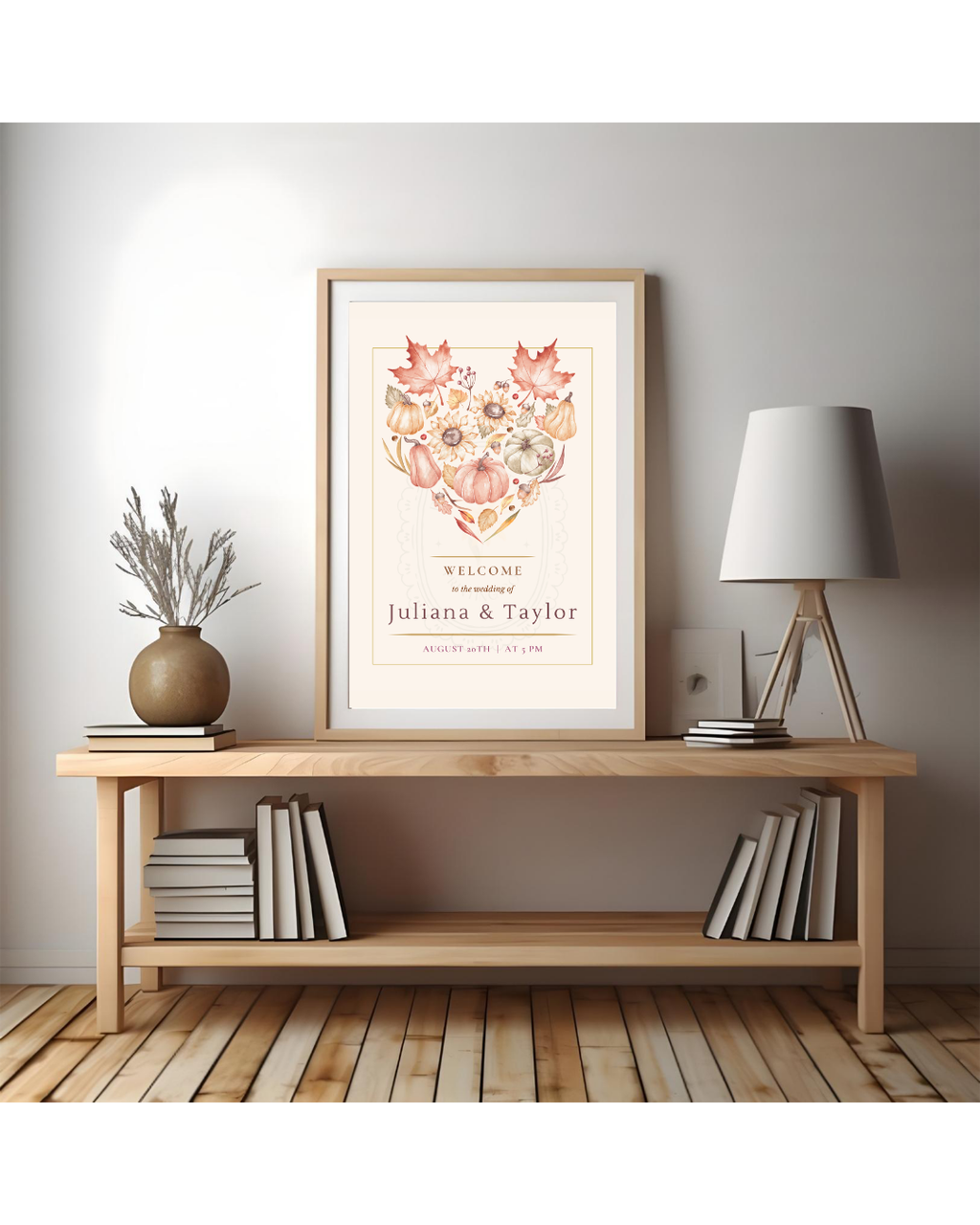 Burgundy Fall Leaves Watercolor Wedding Welcome Sign Template | Editable Digital Download