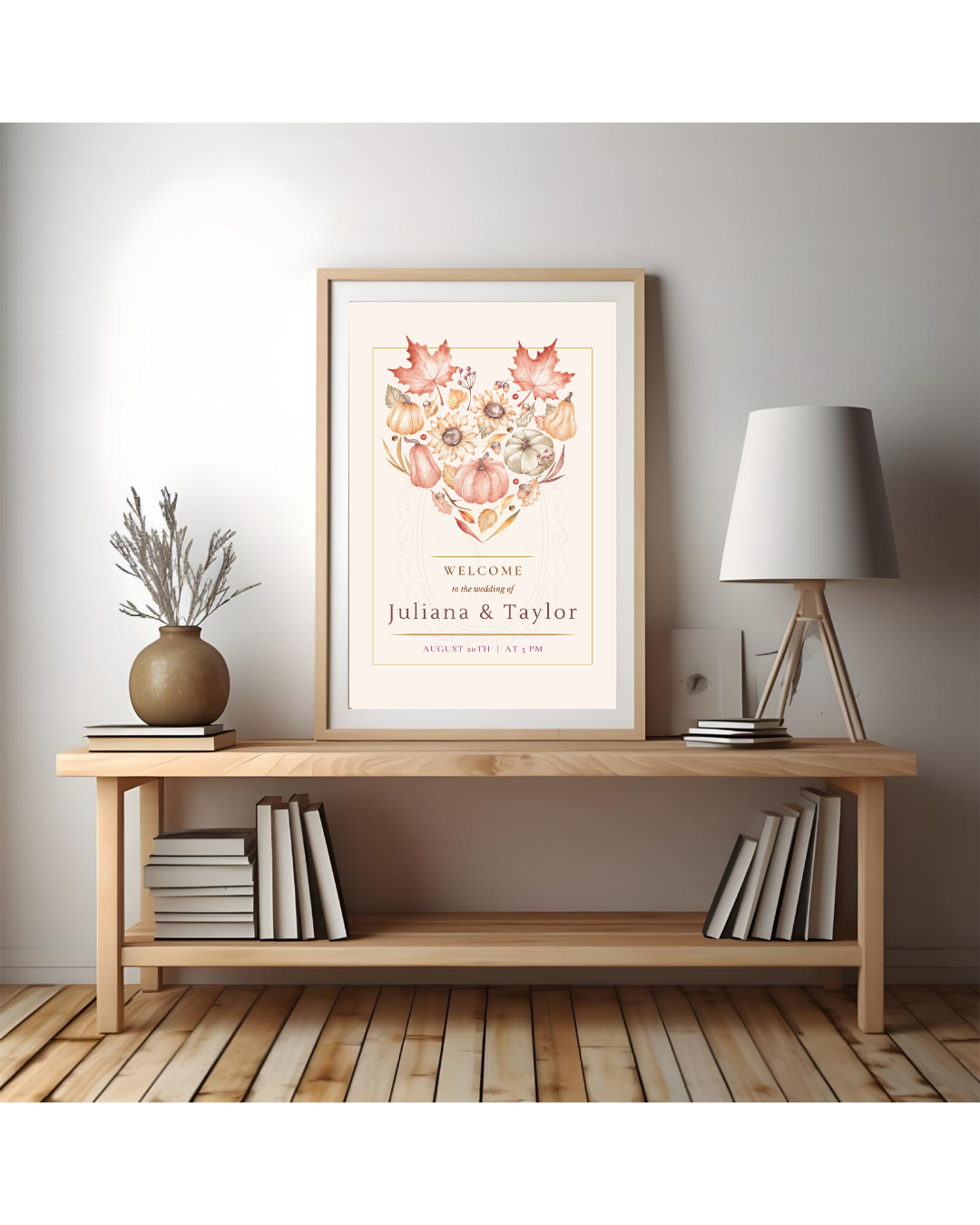 Burgundy Fall Leaves Watercolor Wedding Welcome Sign Template | Editable Digital Download