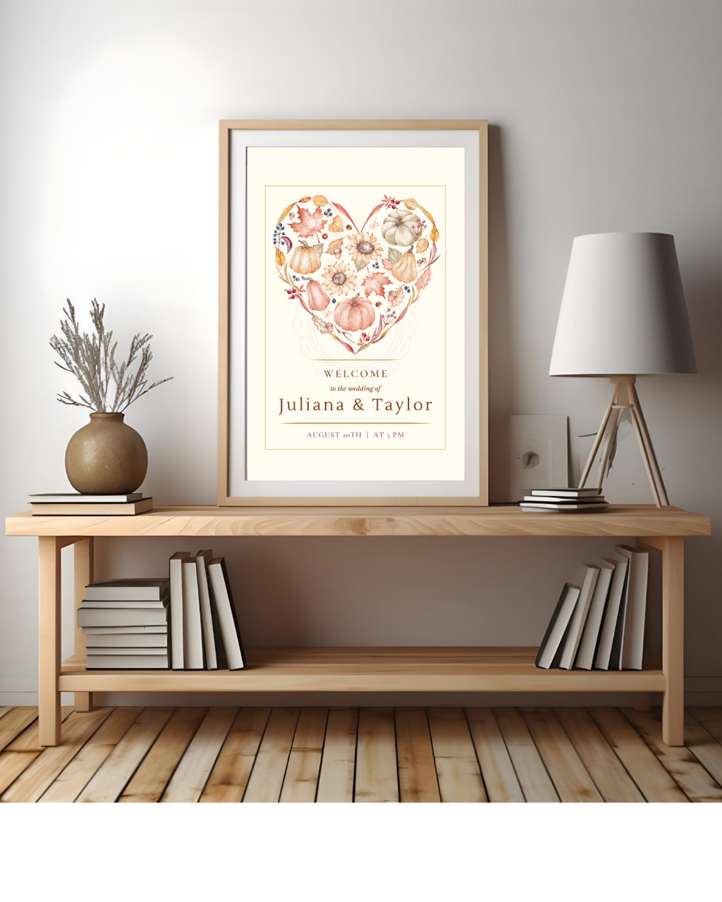 Autumn Heart Wedding Welcome Sign | Editable Canva Template | Digital Download