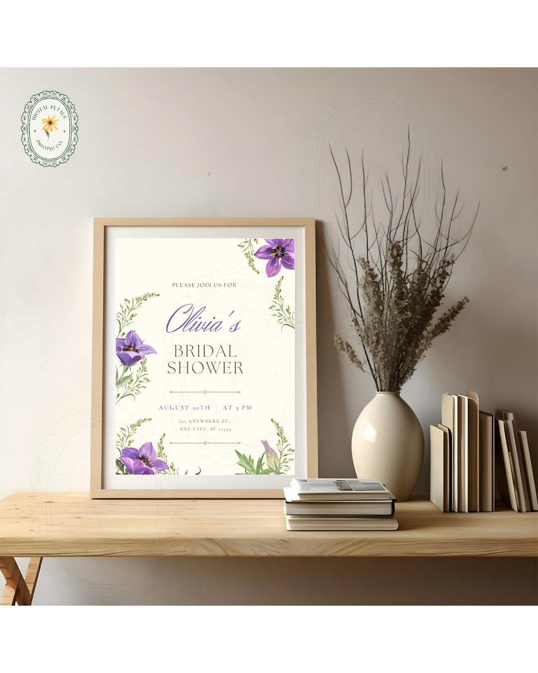 Violet & Periwinkle Wildflower Bridal Shower Invitation | Minimalist Printable Invite | Digital Download