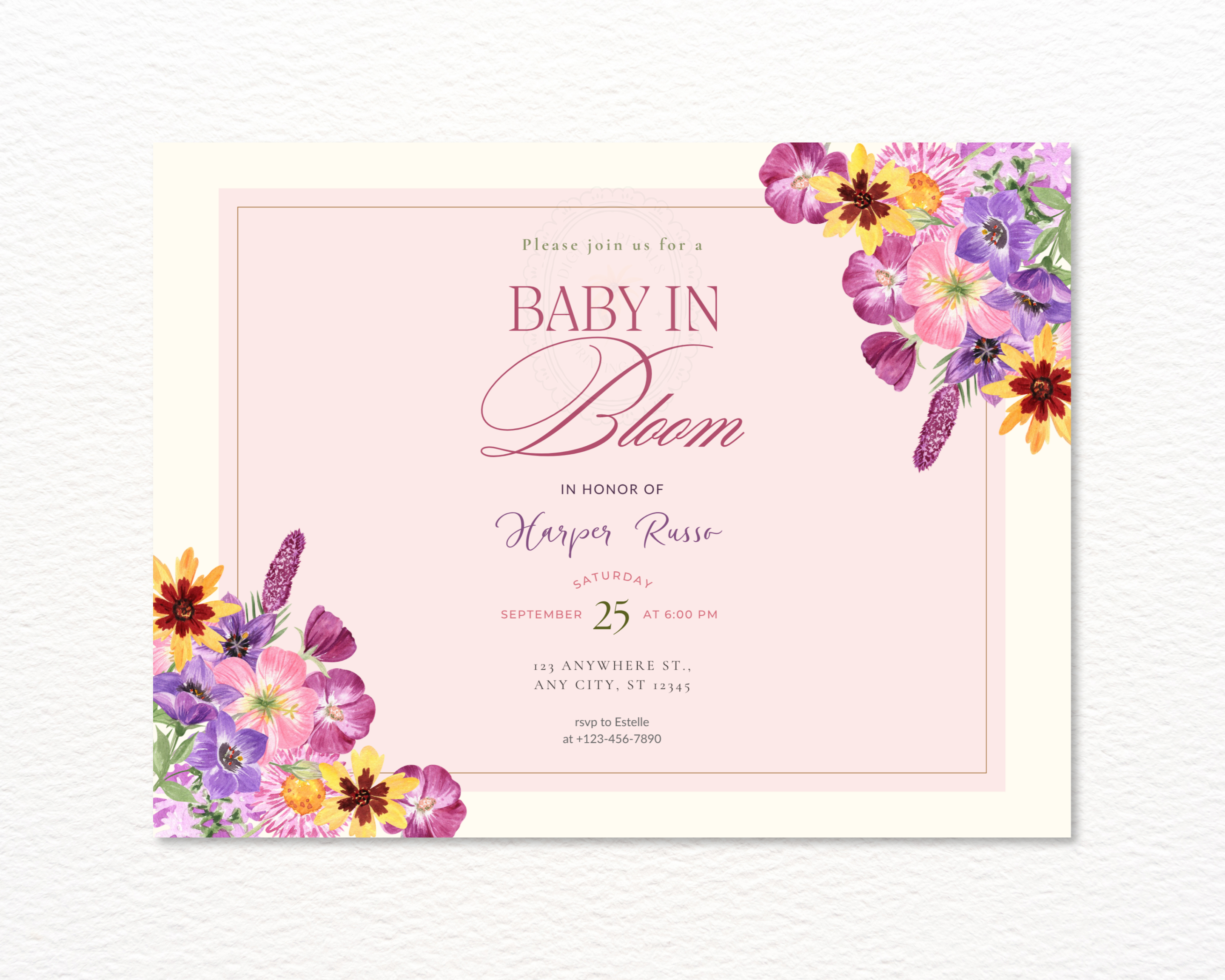 Baby in Bloom Spring Boho Baby Shower Invitation | Landscape Digital Download | Canva Editable