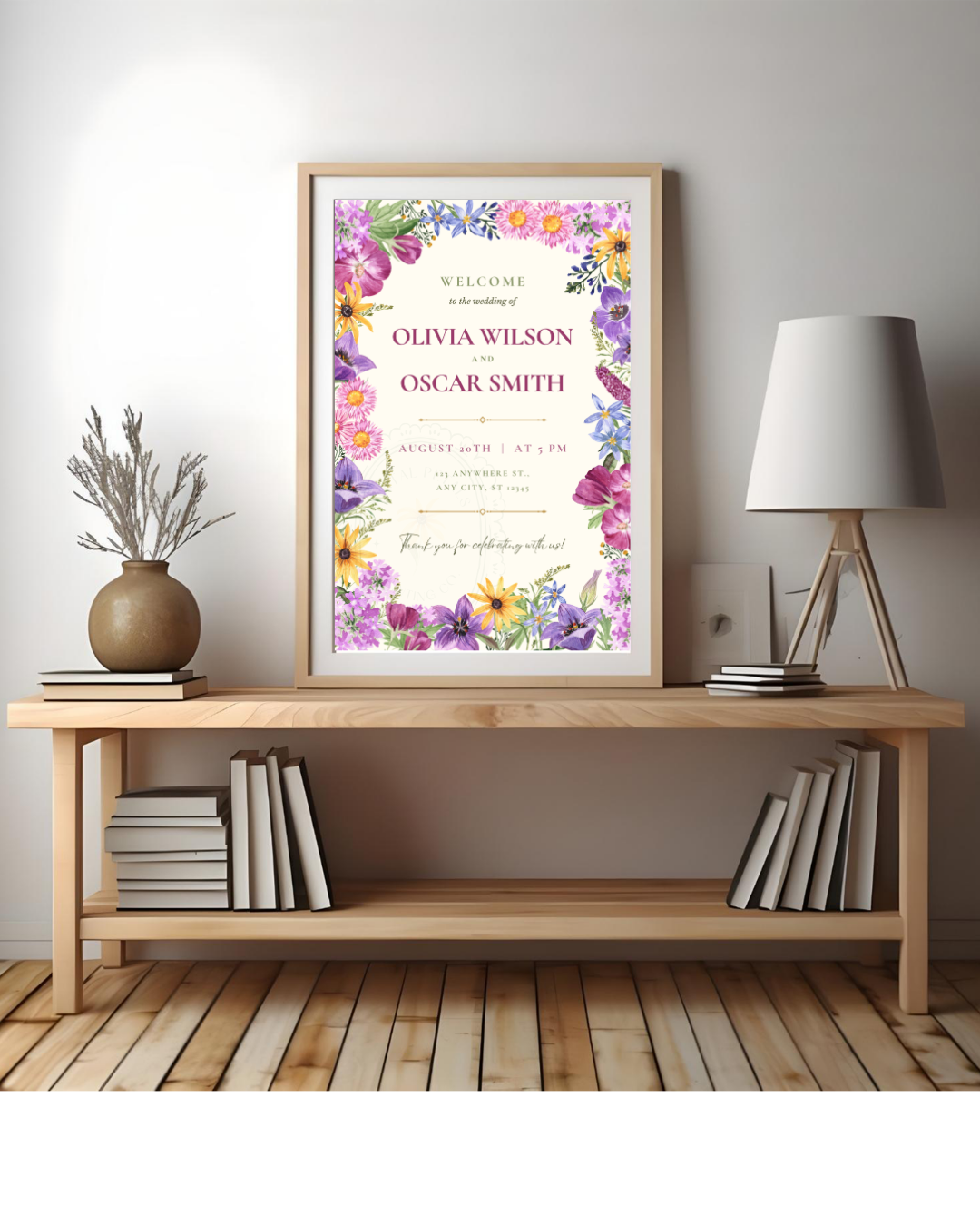 Boho Colorful Wildflower Wedding Welcome Sign | Editable Canva Template | Digital Download