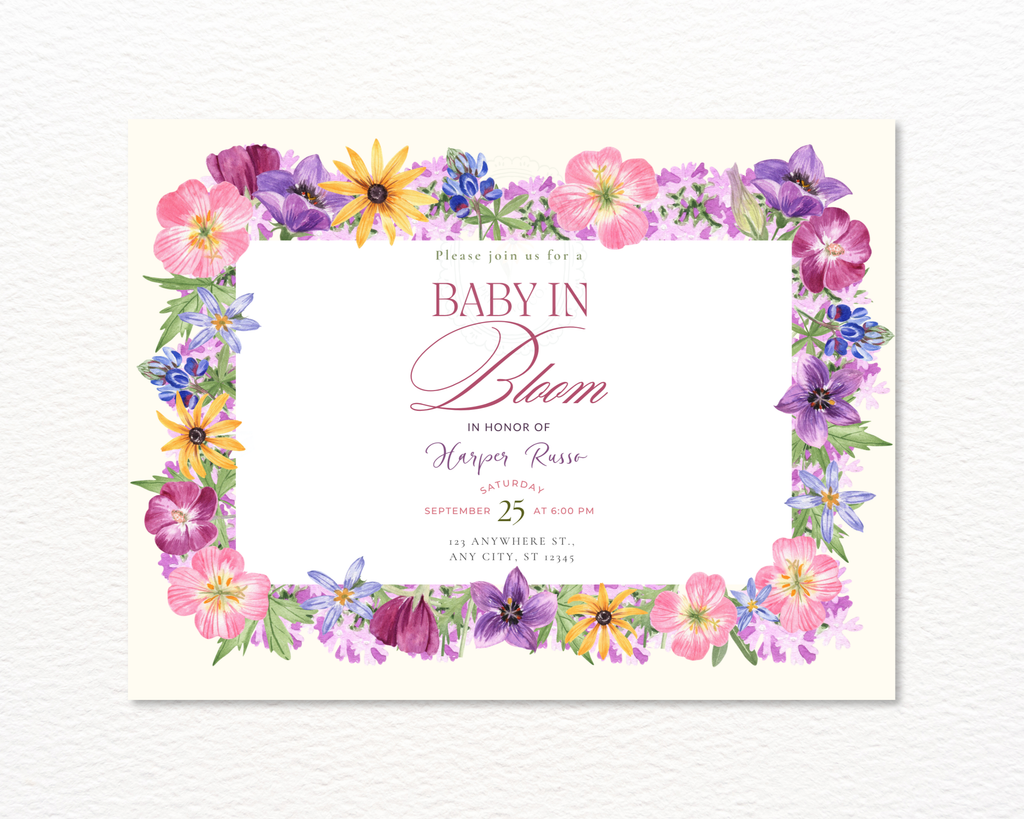 Baby in Bloom Baby Shower Wildflower Invitation | Floral Landscape Digital Download | Canva Editable