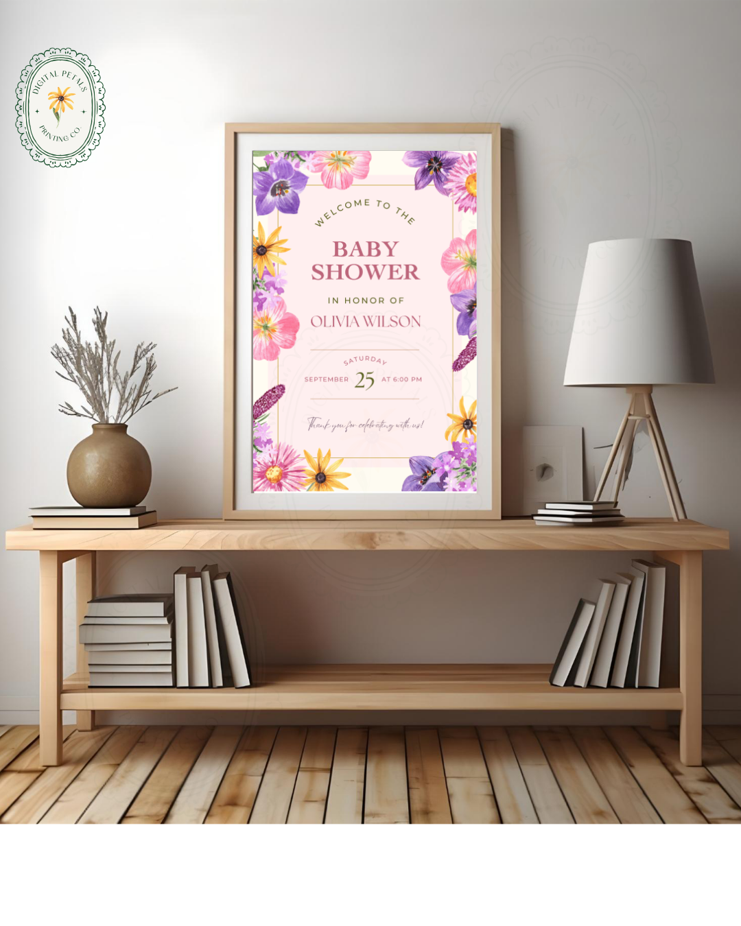 Pink Cottagecore Baby Shower Welcome Sign | Editable Canva Template, Wildflower Floral
