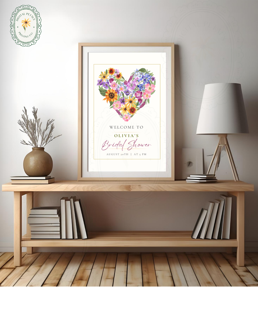 Boho Wildflower Heart Bridal Shower Welcome Sign | Editable Canva Template | Digital Download