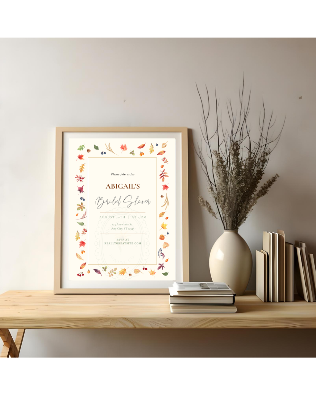 Fall Leaves Bridal Shower Invitation Template | Terracotta & Cream | Digital Download