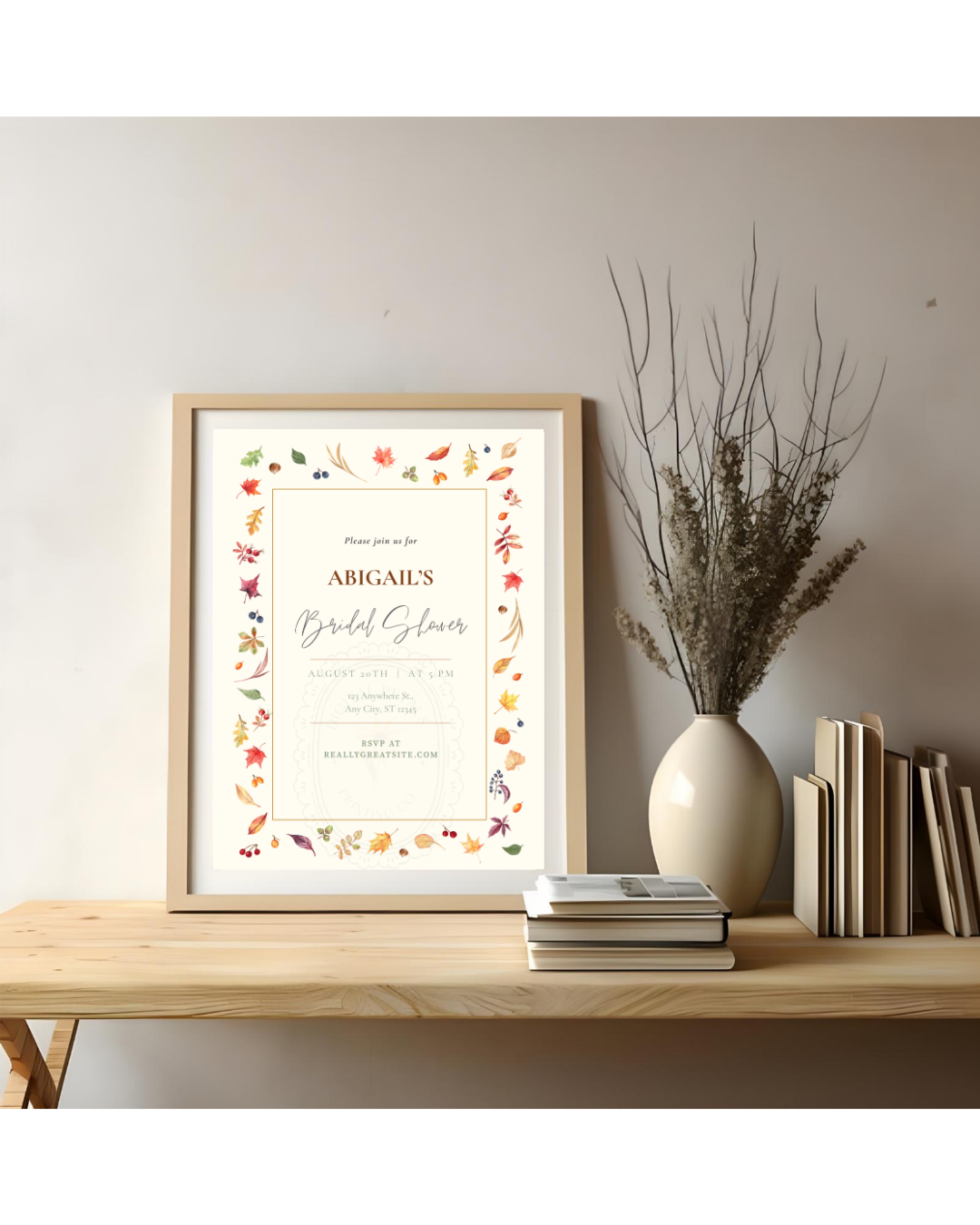 Fall Leaves Bridal Shower Invitation Template | Terracotta & Cream | Digital Download