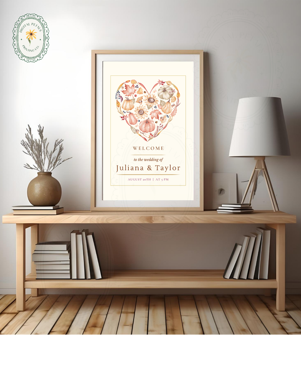 Terracotta & Rust Autumn Heart Wedding Welcome Sign | Editable Canva Template | Digital Download