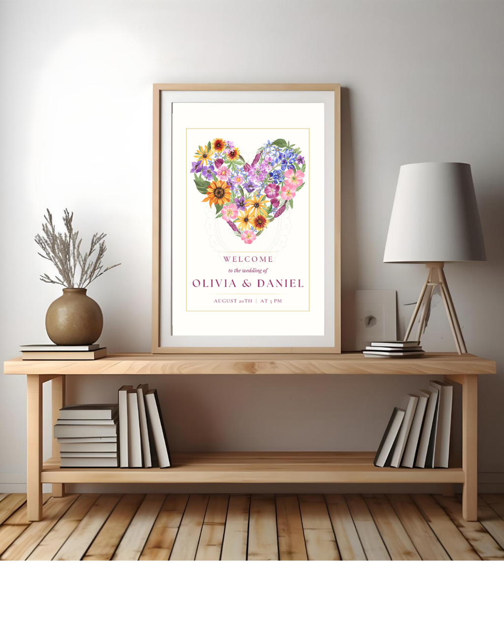 Wildflower Heart Wedding Welcome Sign | Editable Canva Template | Instant Digital Download