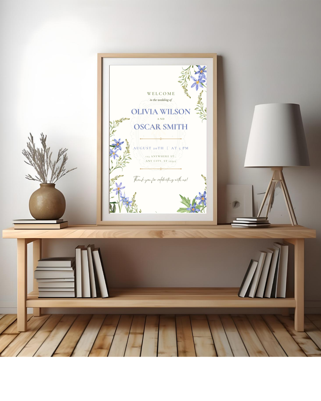 Blue Wildflower Wedding Welcome Sign | Editable Canva Template | Digital Download