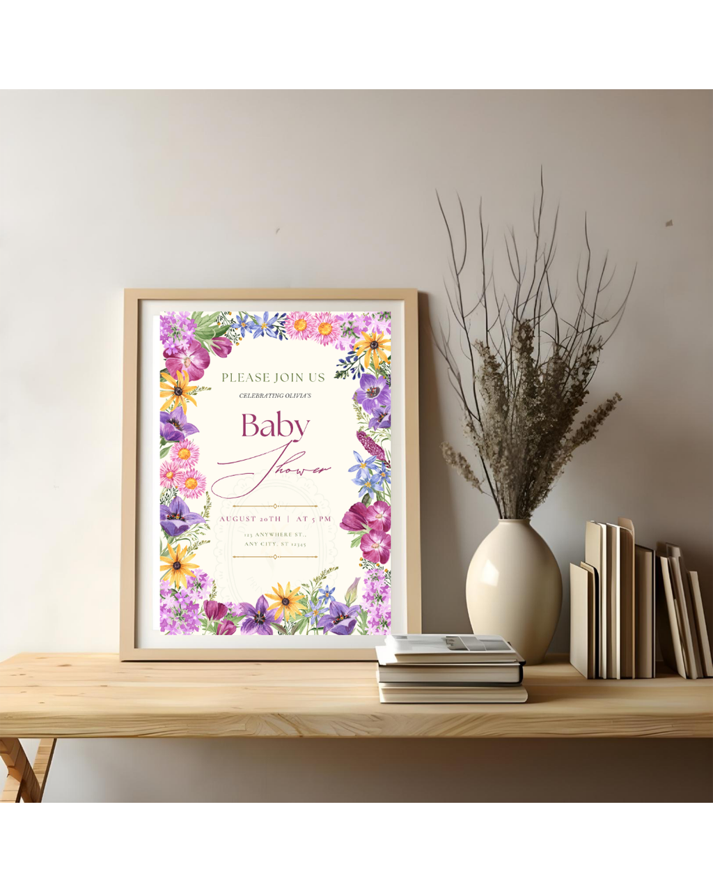 Boho Wildflower Baby Shower Invitation | Printable Floral Invite | Digital Download