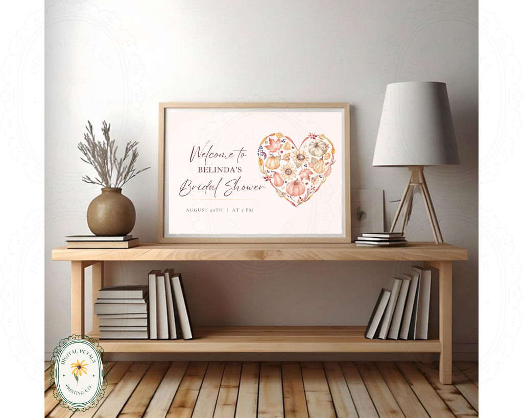 Autumn Bridal Shower Welcome Sign | Rustic Heart Floral Border | Editable Canva Digital Download | Print at Home
