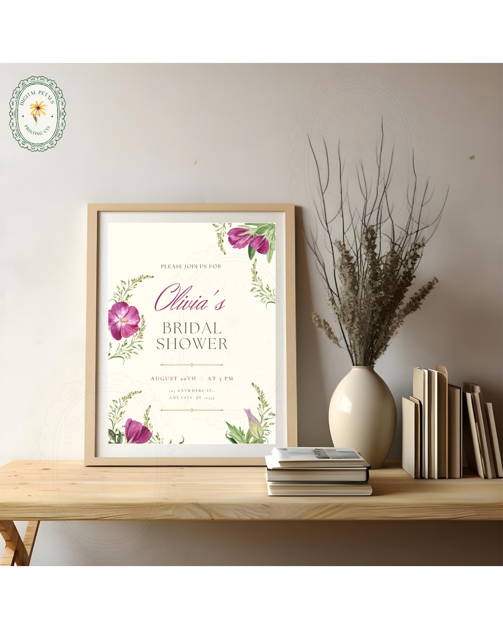 Lavender & Lilac Wildflower Bridal Shower Invitation | Minimalist Printable Invite | Digital Download