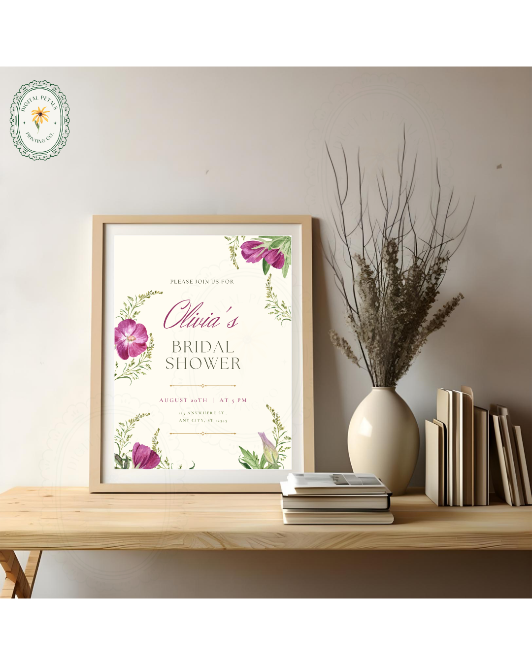 Lavender & Lilac Wildflower Bridal Shower Invitation | Minimalist Printable Invite | Digital Download
