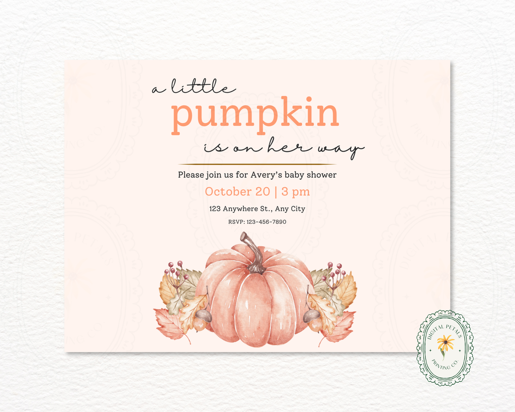 A Little Pumpkin Baby Shower Invitation | Autumn Landscape Digital Download | Canva Editable