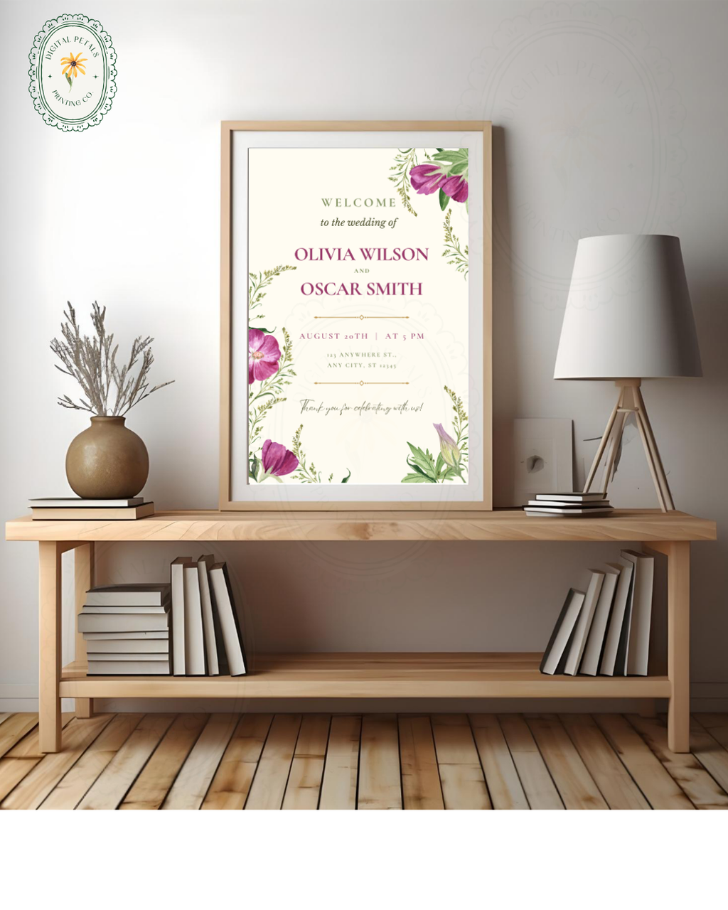 Lavender & Lilac Wildflower Wedding Welcome Sign | Editable Canva Template | Digital Download