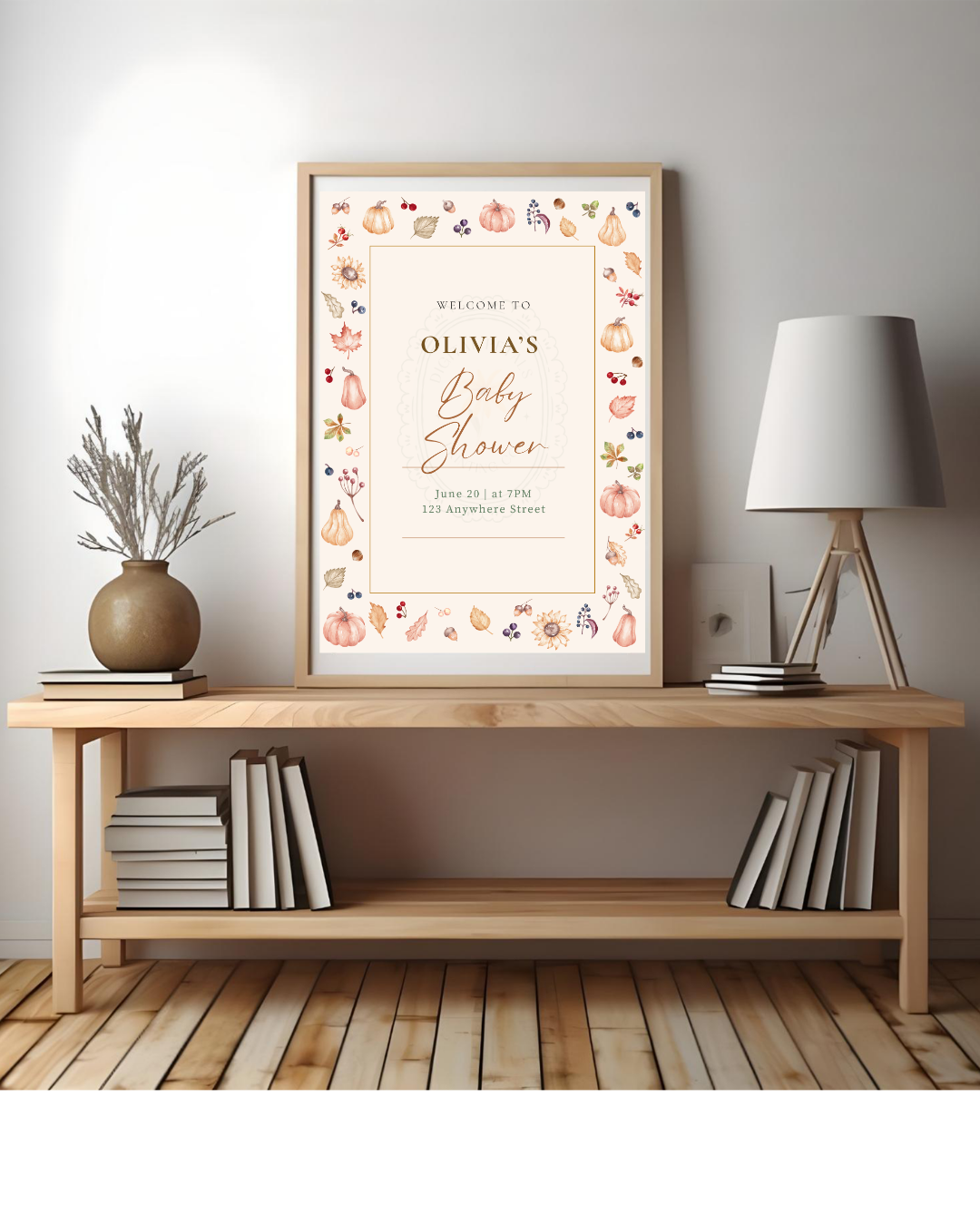 Autumn Harvest Wildflowers Baby Shower Welcome Sign Template | Editable Canva Digital Download