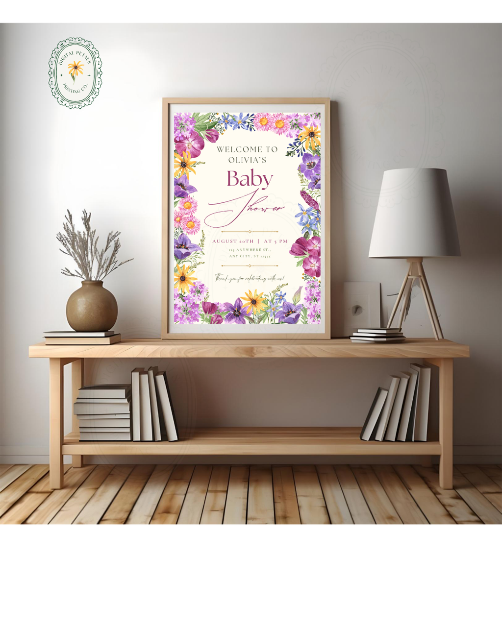 Boho Wildflower Border Baby Shower Welcome Sign | Editable Canva Template | Digital Download