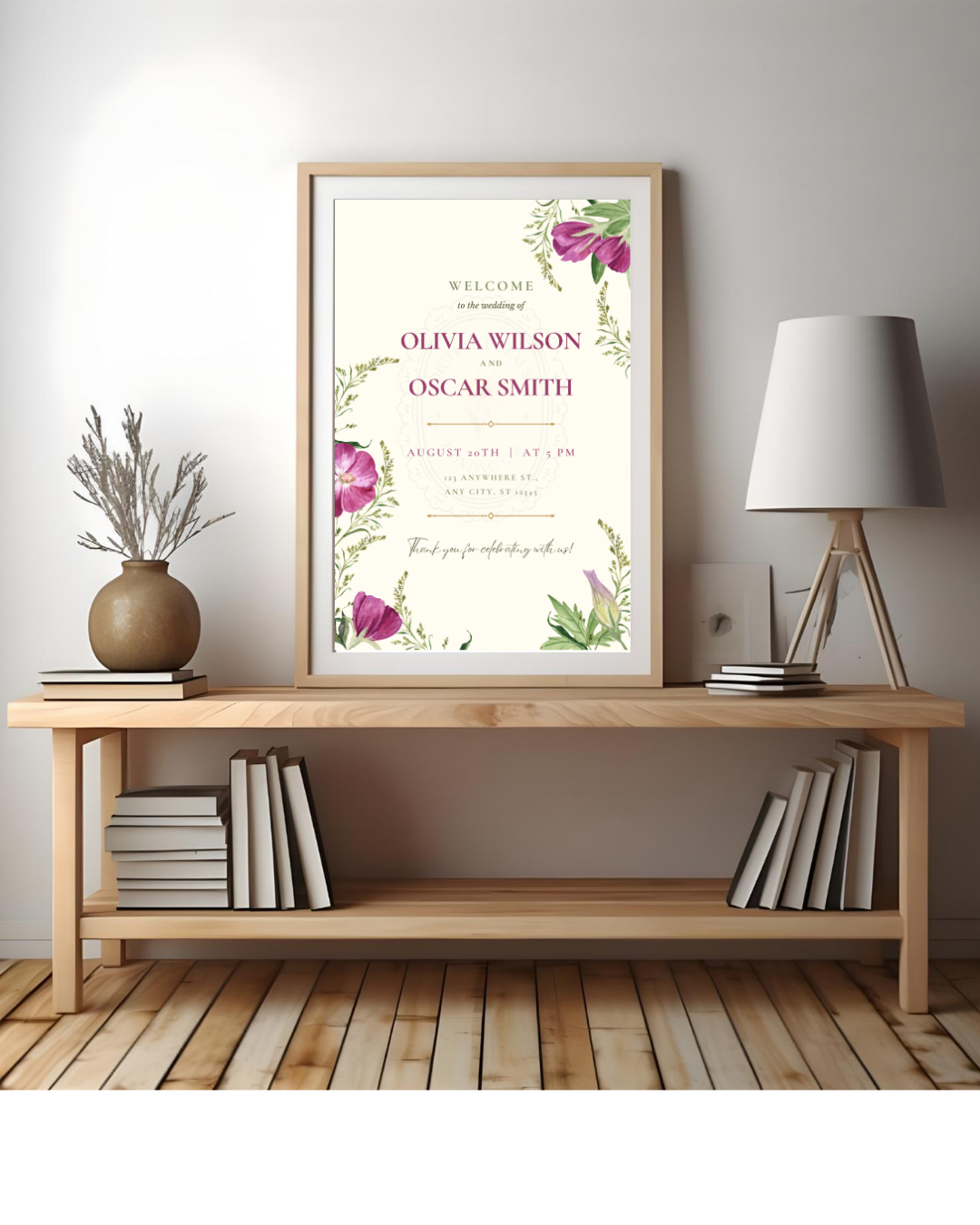 Lavender & Lilac Wildflower Wedding Welcome Sign | Editable Canva Template | Digital Download