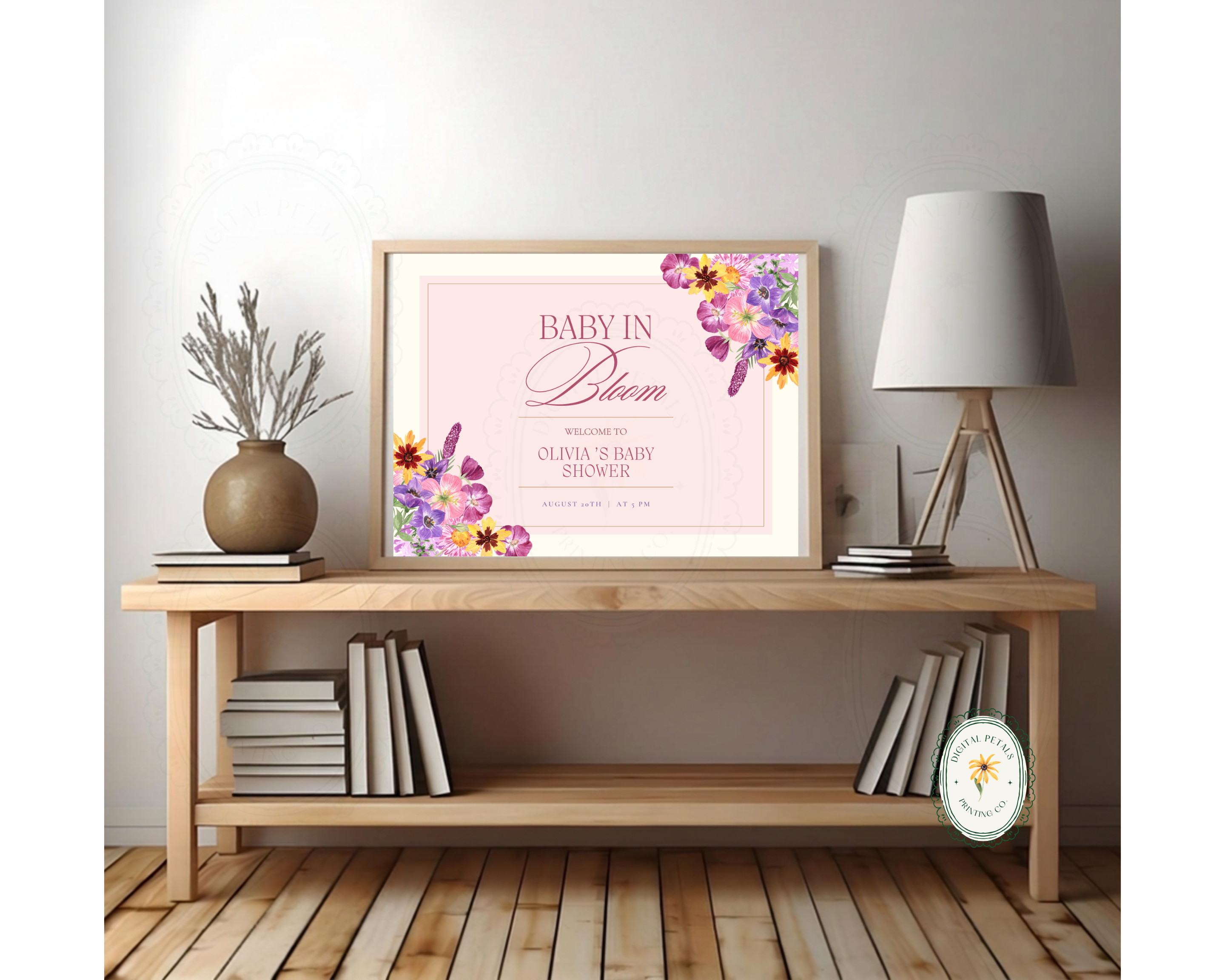 Baby in Bloom Spring Baby Shower Welcome Sign | Floral Canva Template | Editable Digital Download