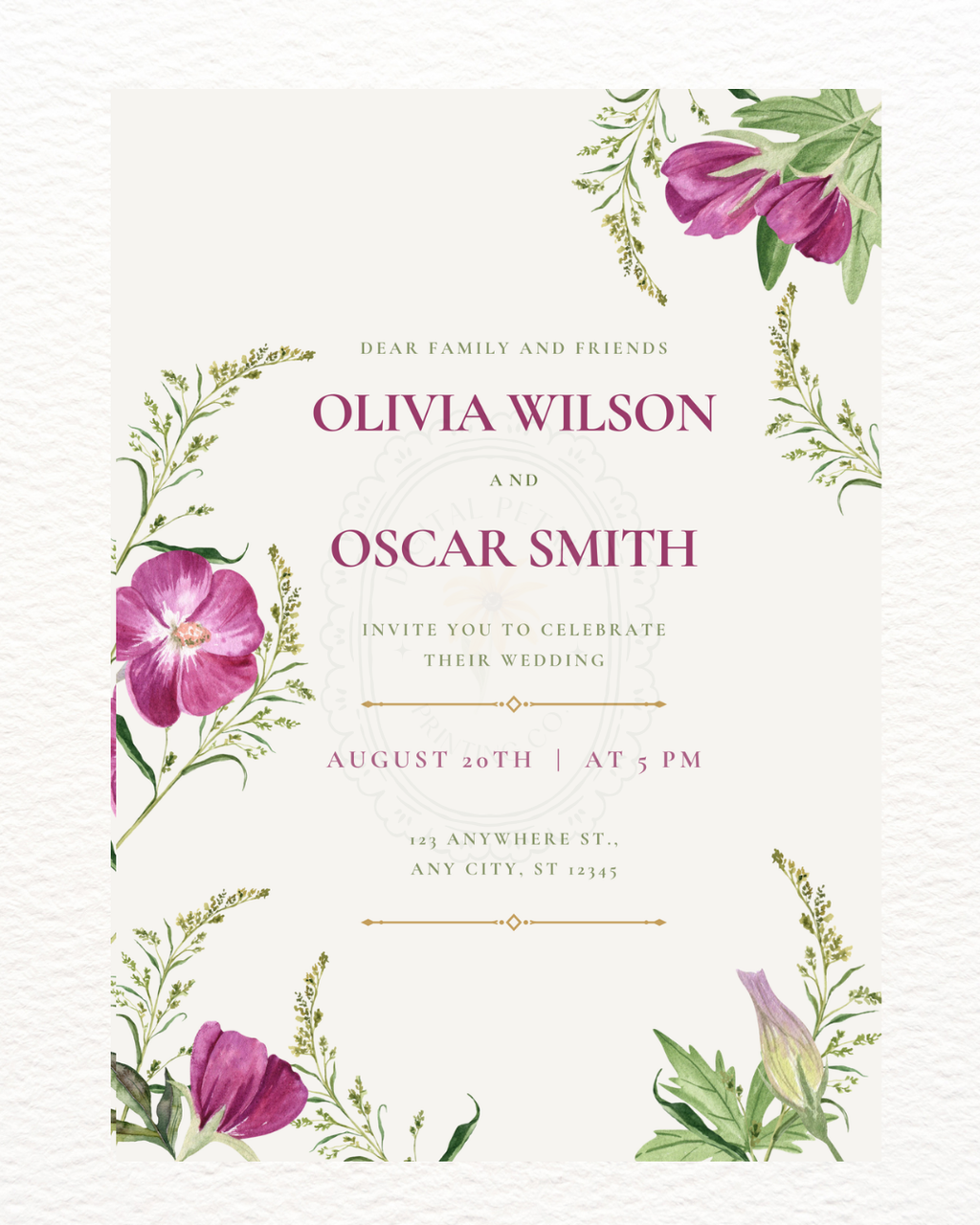 Purple Wildflower Wedding Invitation | Minimalist Printable Invite | Digital Download