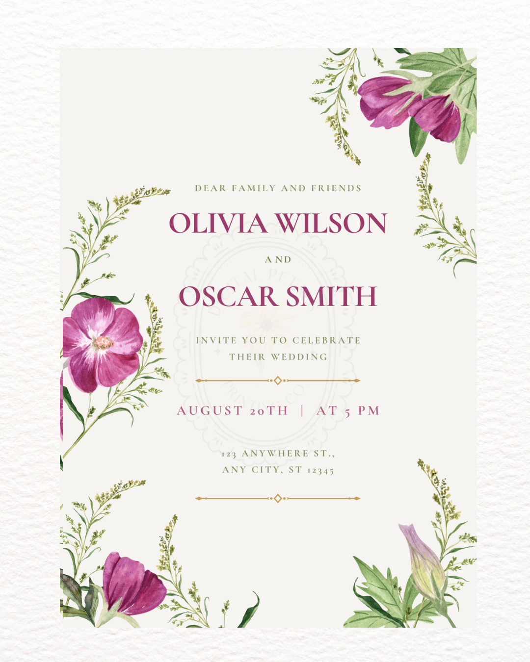 Purple Wildflower Wedding Invitation | Minimalist Printable Invite | Digital Download