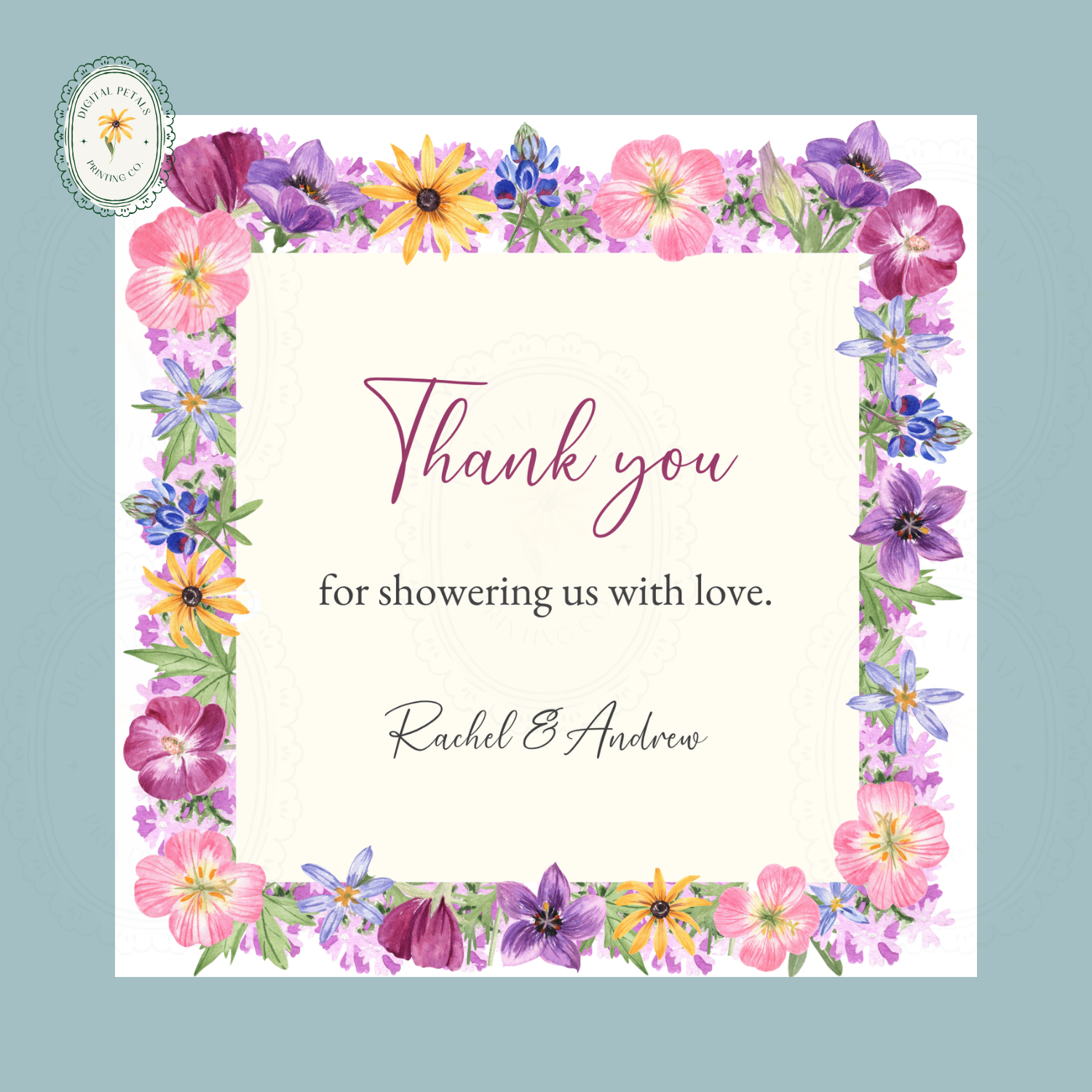 Wildflower Baby Shower Thank You Card Template | Editable Canva Digital Download