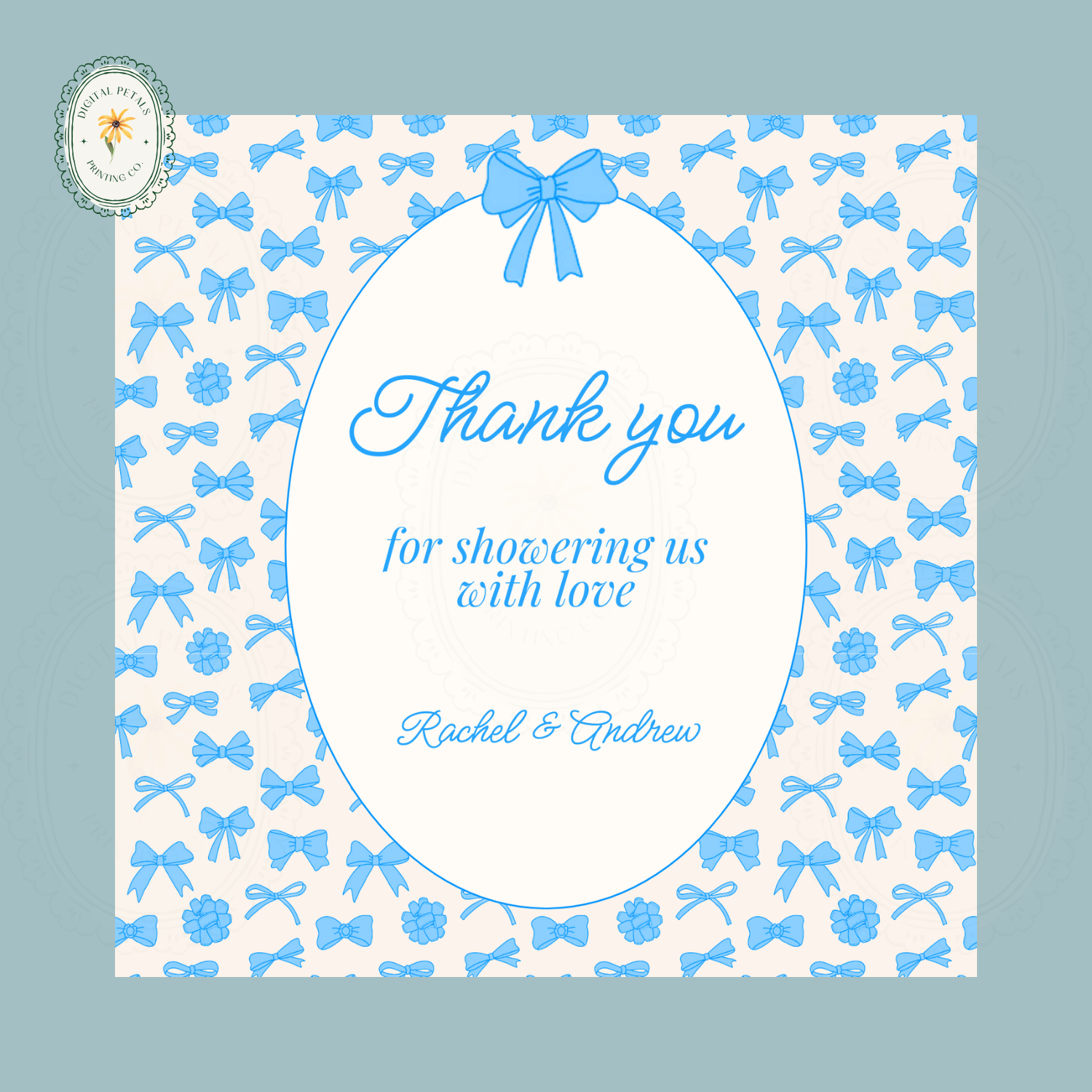 Powder Blue Ribbons & Bows Baby Shower Invitation Template | Editable Canva Digital Download
