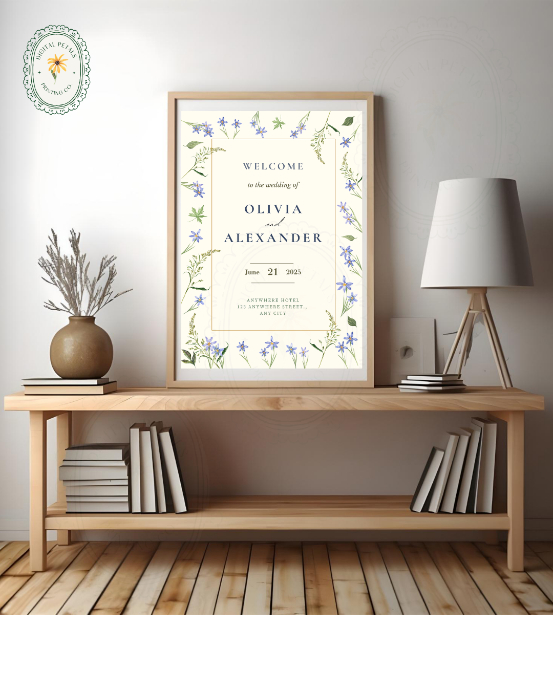 Dusty Blue Floral Botanical Wedding Welcome Sign | Editable Canva Template | Digital Download