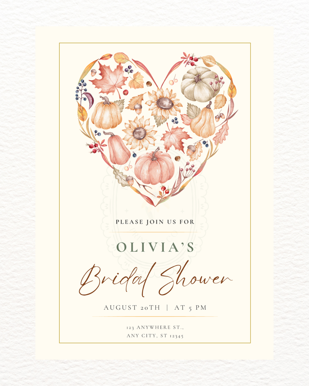 Autumn Heart Bridal Shower Invitation | Printable Floral Invite | Digital Download