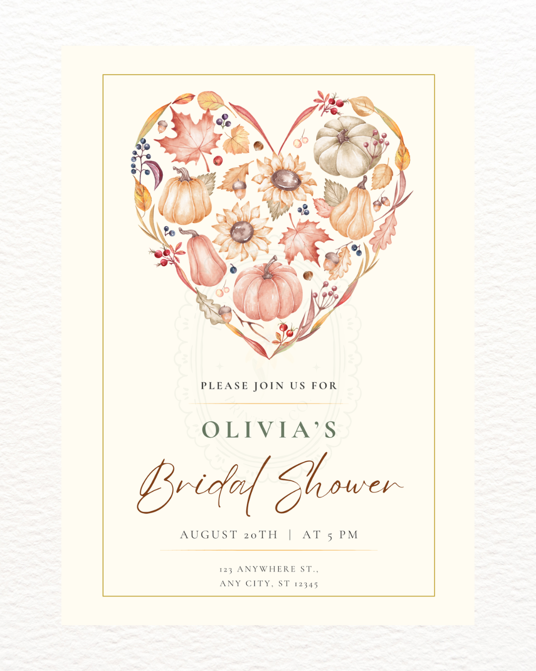 Autumn Heart Bridal Shower Invitation | Printable Floral Invite | Digital Download
