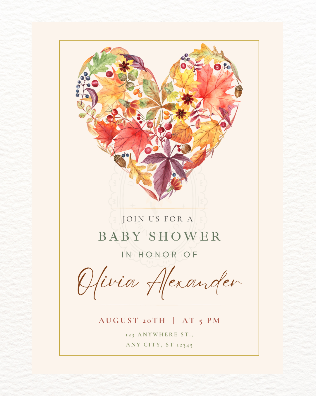 Fall Heart Baby Shower Invitation — Editable Digital Download Template