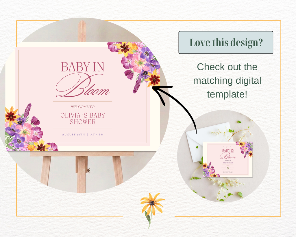 Baby in Bloom Spring Boho Baby Shower Invitation | Landscape Digital Download | Canva Editable