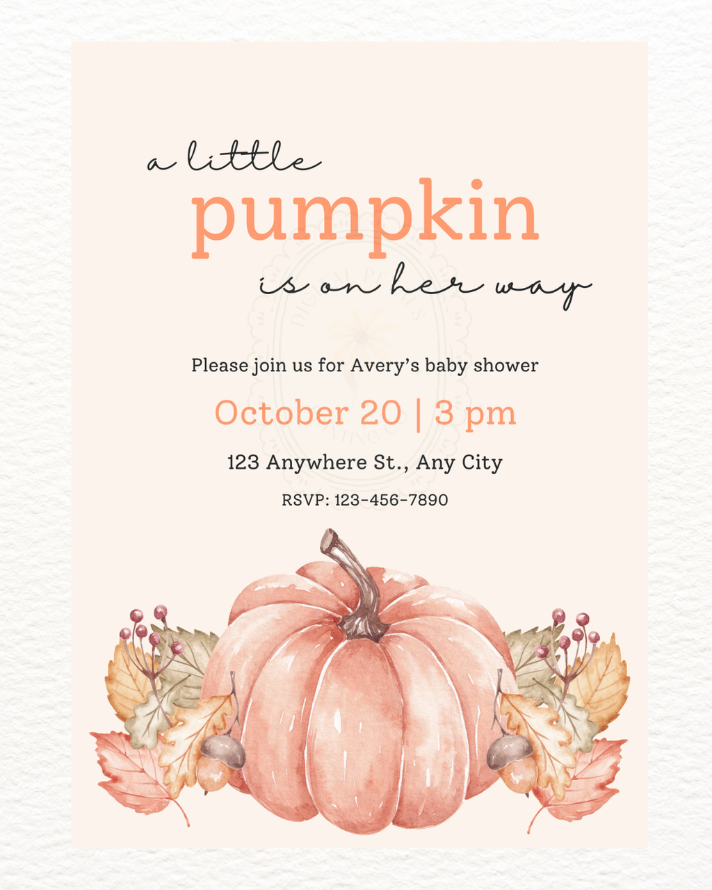 Fall Pumpkin Baby Shower Invitation | Printable Invite | Digital Download