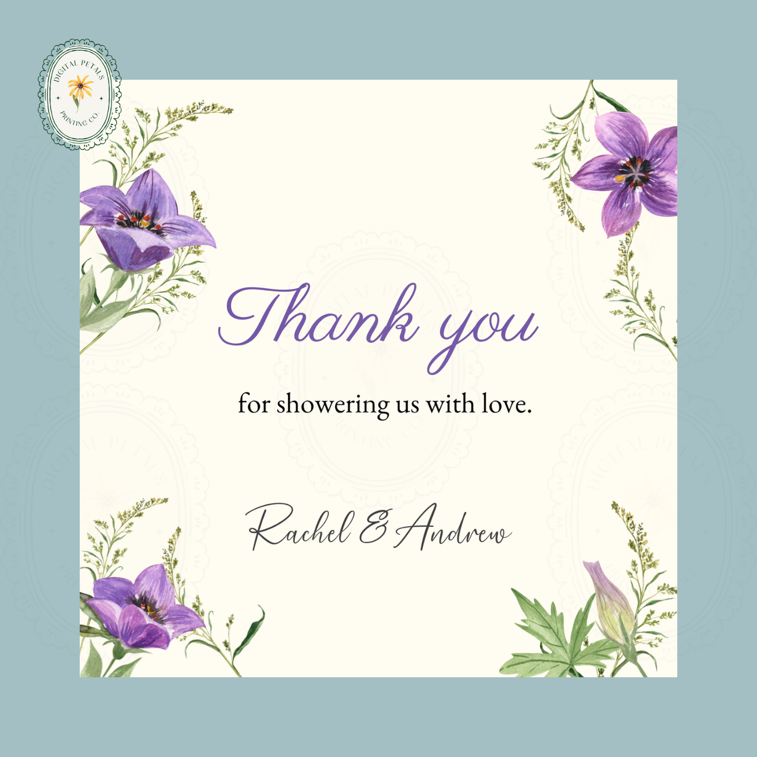 Violet & Periwinkle Wildflower Thank You Card Template | Editable Canva Digital Download