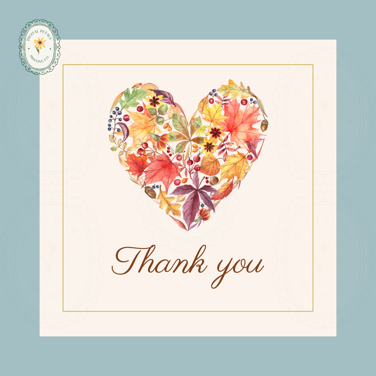 Rustic Fall Heart Thank You Card Template | Editable Canva Digital Download