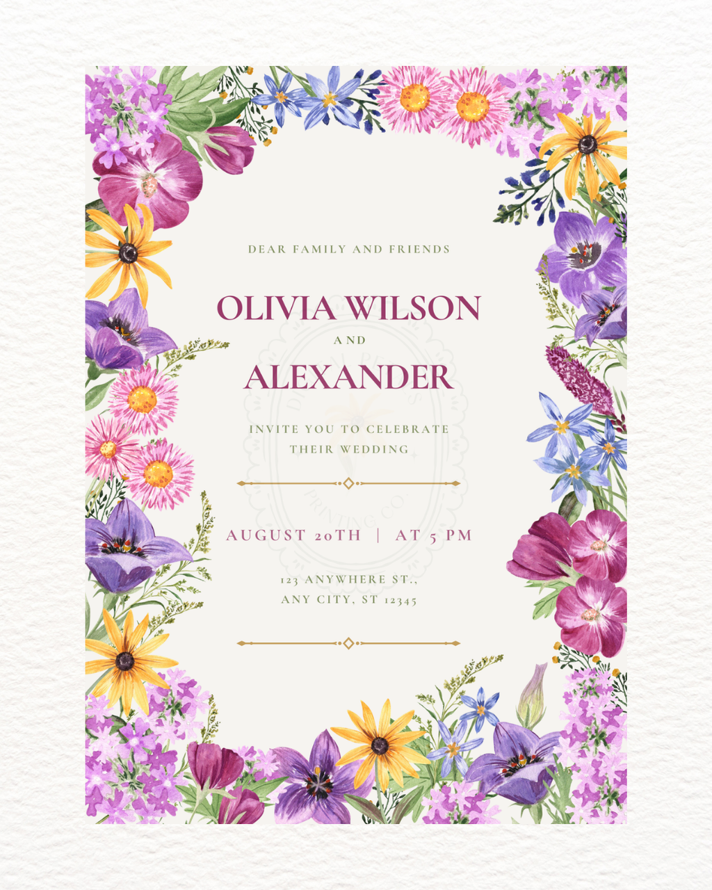 Wildflower Border Wedding Invitation | Printable Botanical Invite | Digital Download