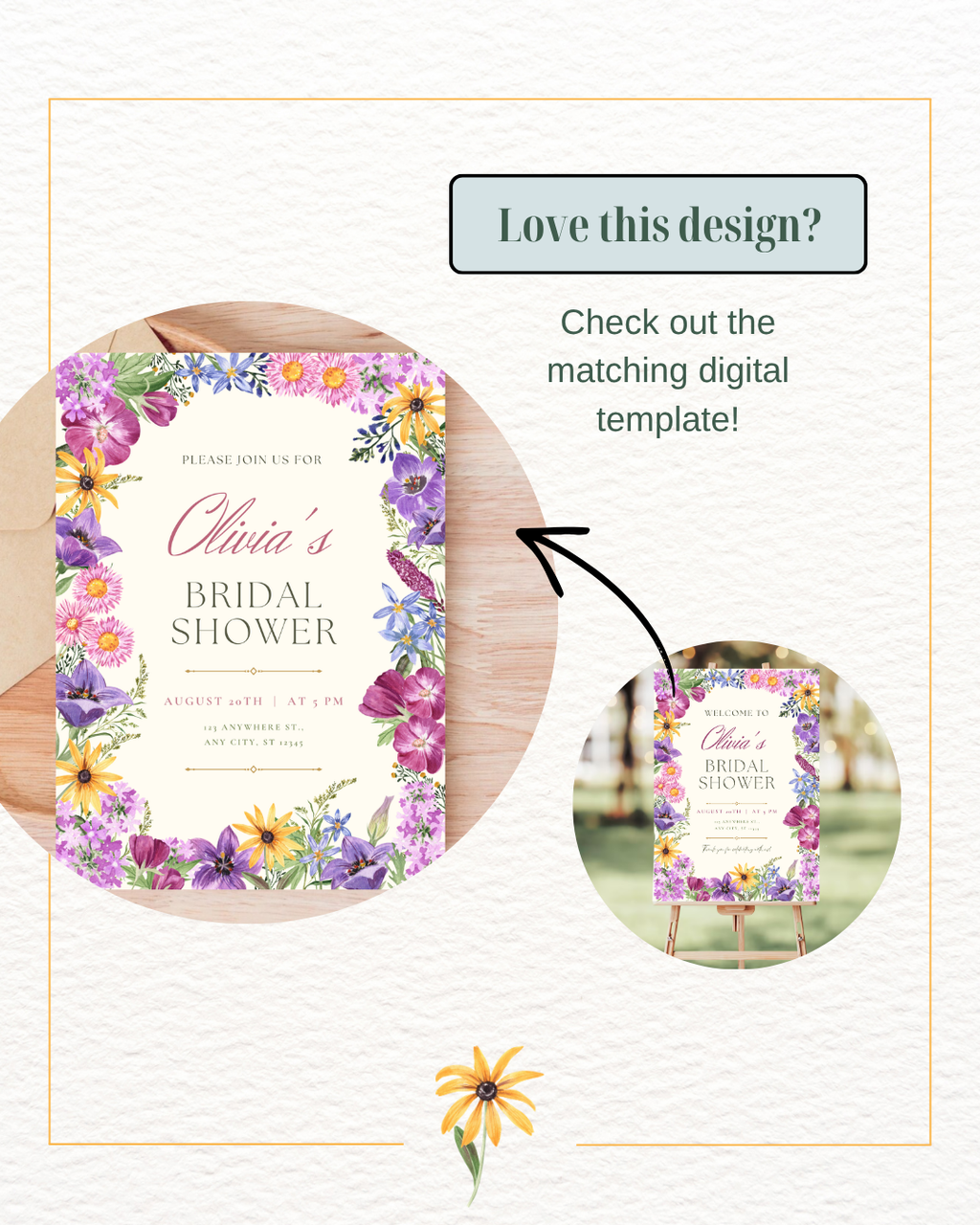 Boho Wildflower Border Bridal Shower Welcome Sign | Editable Canva Template | Digital Download