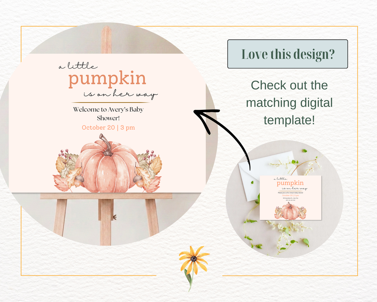 A Little Pumpkin Baby Shower Invitation | Autumn Landscape Digital Download | Canva Editable