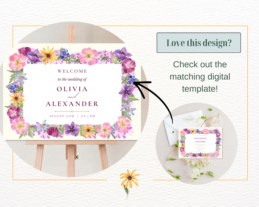 Dusty Lilac Wildflower Border Wedding Landscape Invitation | Printable Landscape Template | Digital Download