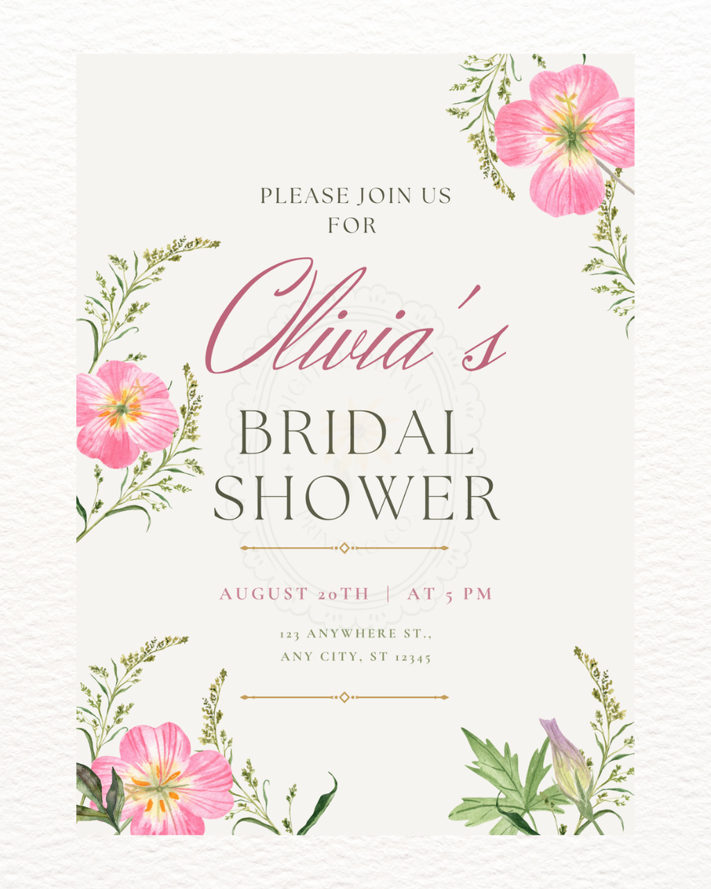 Pink Wildflower Bridal Shower Invitation | Minimalist Printable Invite | Digital Download