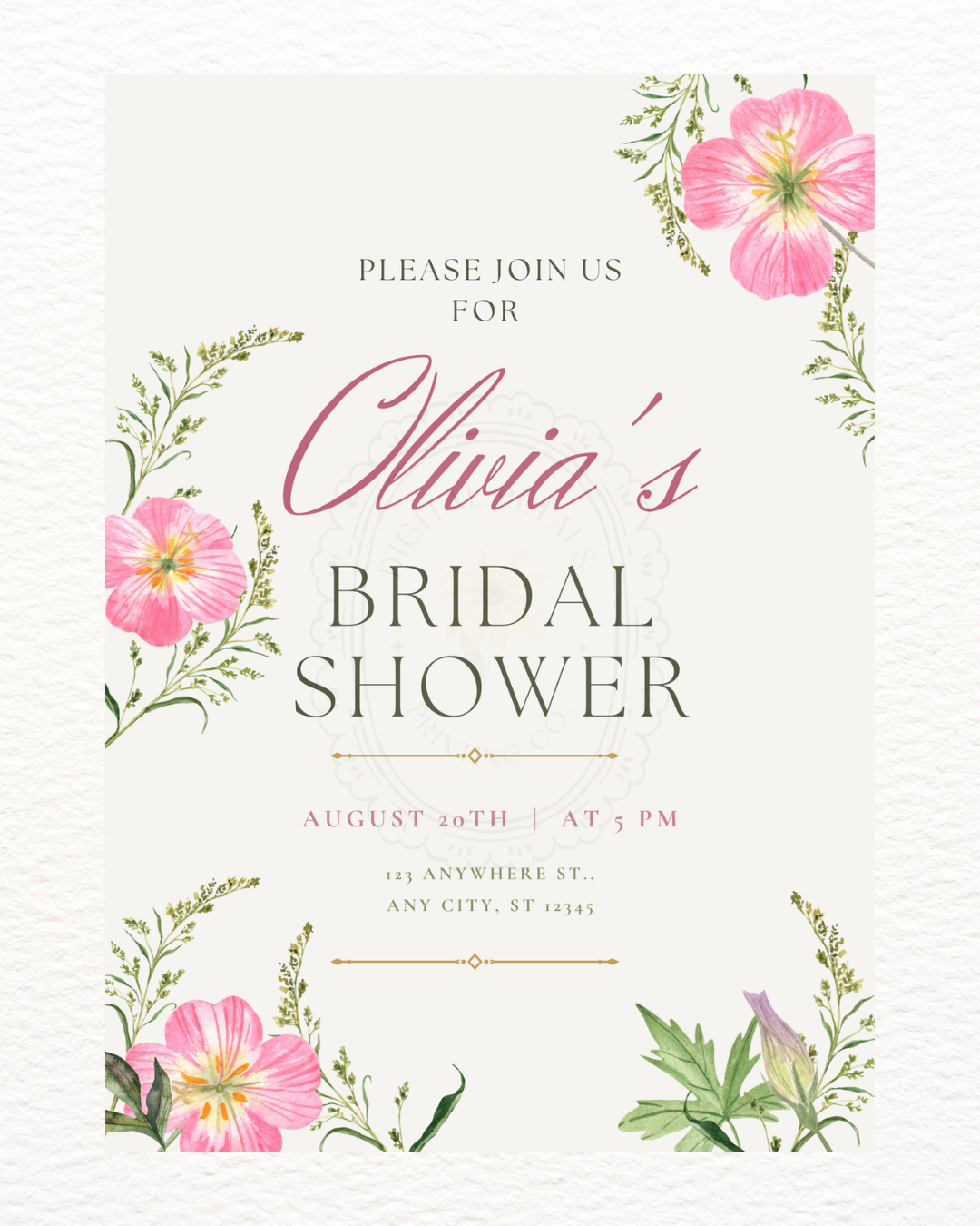 Pink Wildflower Bridal Shower Invitation | Minimalist Printable Invite | Digital Download