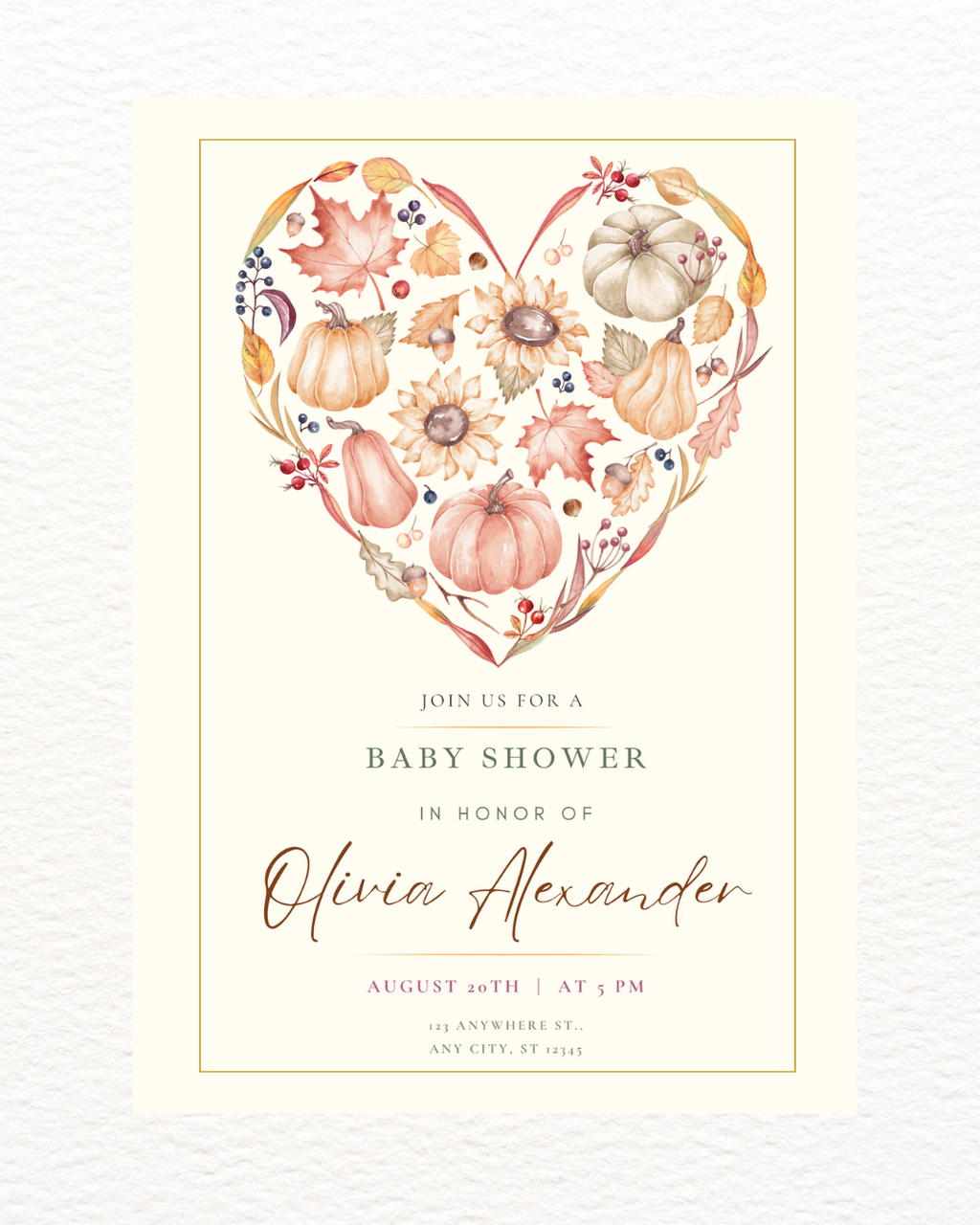 Autumn Heart Baby Shower Invitation | Printable Floral Invite | Digital Download