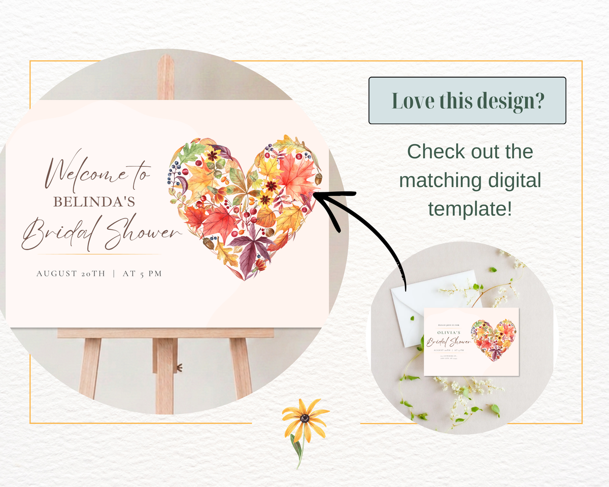 Amber Fall Heart Bridal Shower Invitation | Printable Landscape Template | Digital Download
