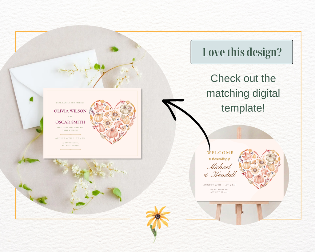 Autumn Wedding Welcome Sign | Rustic Heart Floral Border | Editable Canva Digital Download | Print at Home