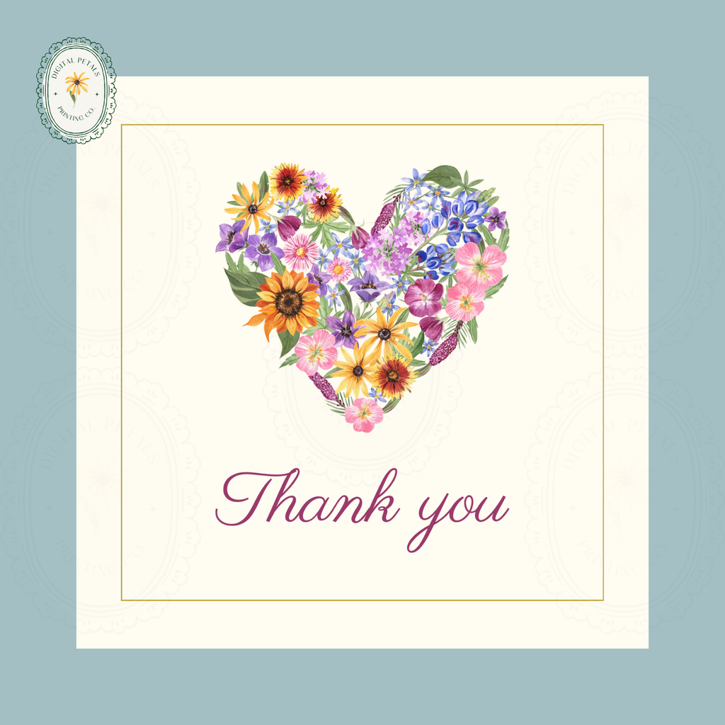 Lavender & Cream Spring Heart Thank You Card Template | Editable Canva Digital Download