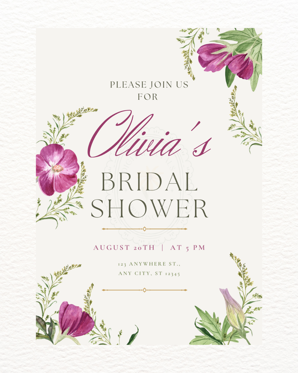 Purple Wildflower Bridal Shower Invitation | Minimalist Printable Invite | Digital Download