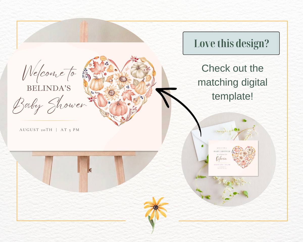Autumn Heart Baby Shower Invitation | Autumn Floral Landscape | Canva Digital Download